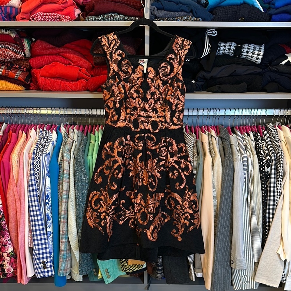Yoana Baraschi black/orange print sleeveless back zipper closure dress size 0